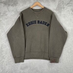 Vintage Eddie Bauer Sweatshirt Mens Large Brown Spellout Logo Y2K Crewneck